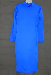 Long Sleeve Blue Midi Dress